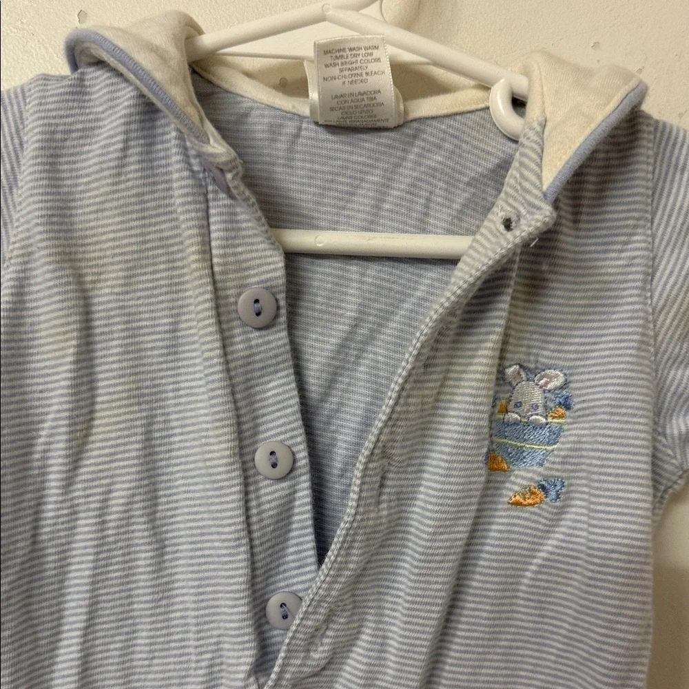 Little Me Blue Striped Baby Romper with Bear Design vintage